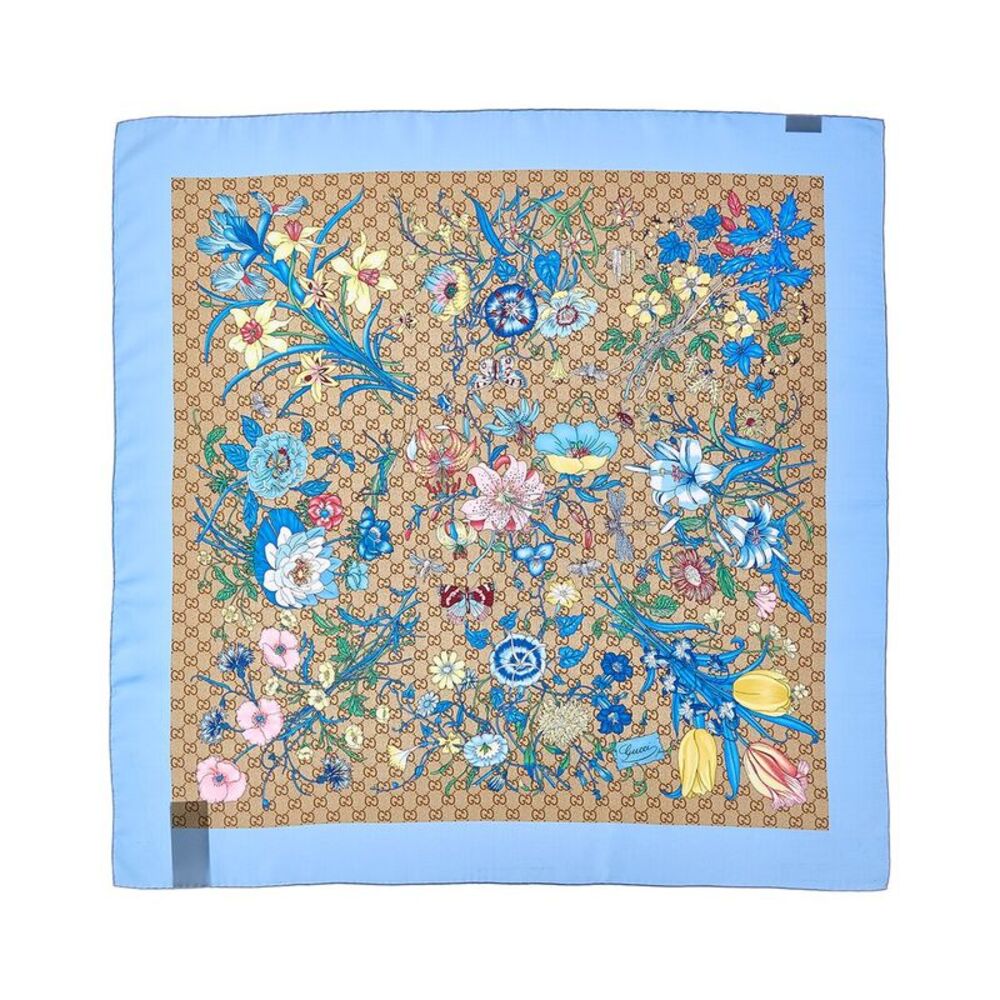 Gucci Printed Gg Silk Twill Carre, Blue